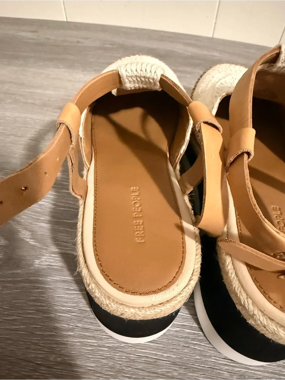 Free People Cream Crochet Espadrille Platform Sandals Size 7.5